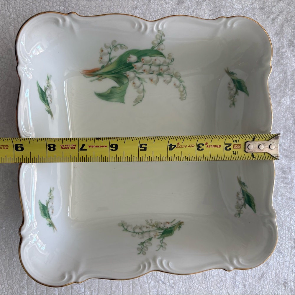 Vintage Edelstein Lily of the valley White and Green Floral Square Dish